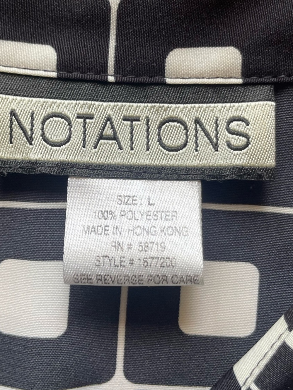 Notations vintage Black & White Geometric Short Sleeve button up Shirt women’s L - Picture 2 of 5